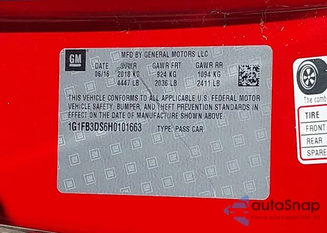 2017 Chevrolet Camaro 1Lt from USA, damaged, VIN 1G1FB3DS6H0101663